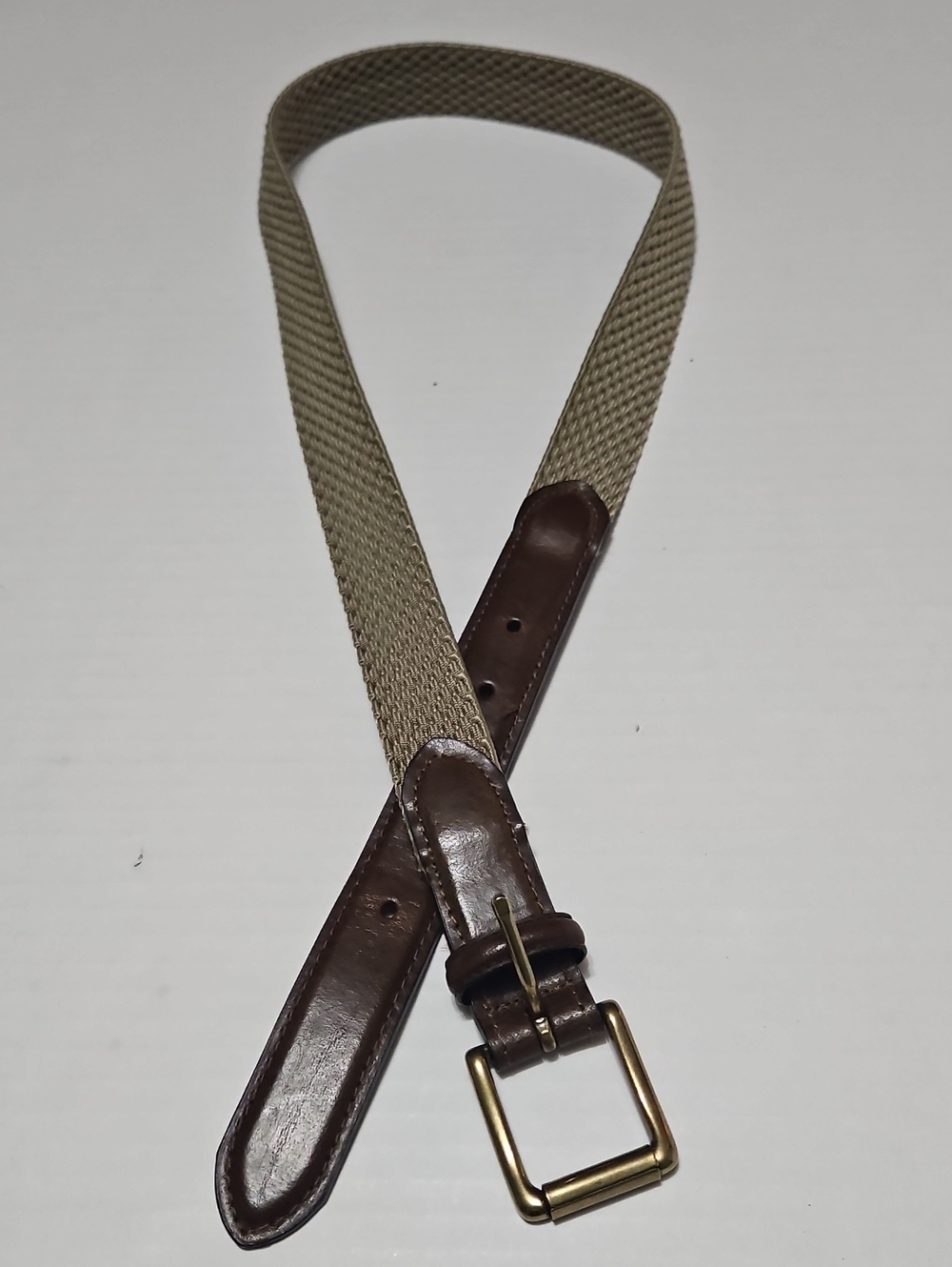 KKG Men's Woven Stretch Canvas Belt with Leather Trim - Brown/Tan Size 40